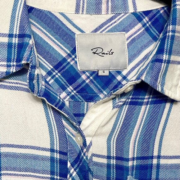 Rails Hunter Button Down Shirt in White/Blue/Lilac Size S - Picture 5 of 8